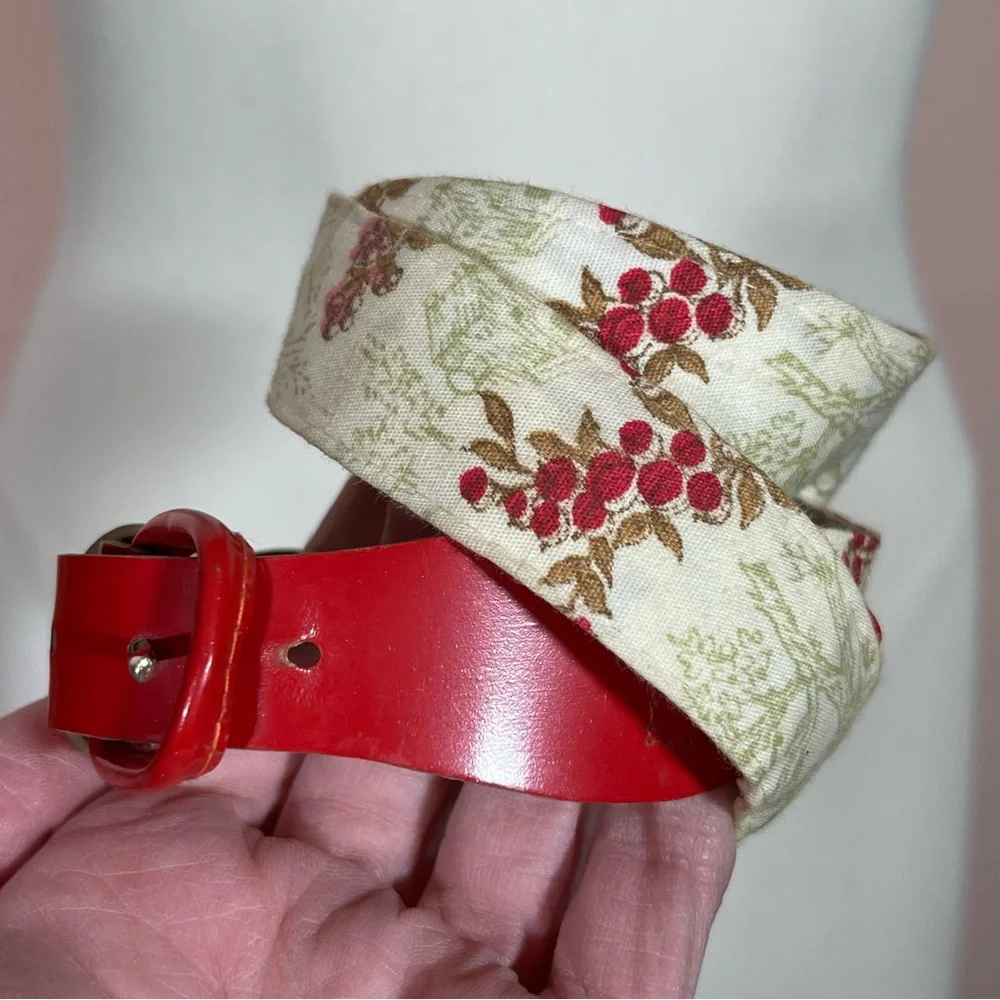 Vintage Strawberry Girl girl red cream Victorian Toile Cottagecore Skinny Belt